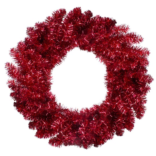 24" Red Metallic Double Tinsel Christmas Wreath